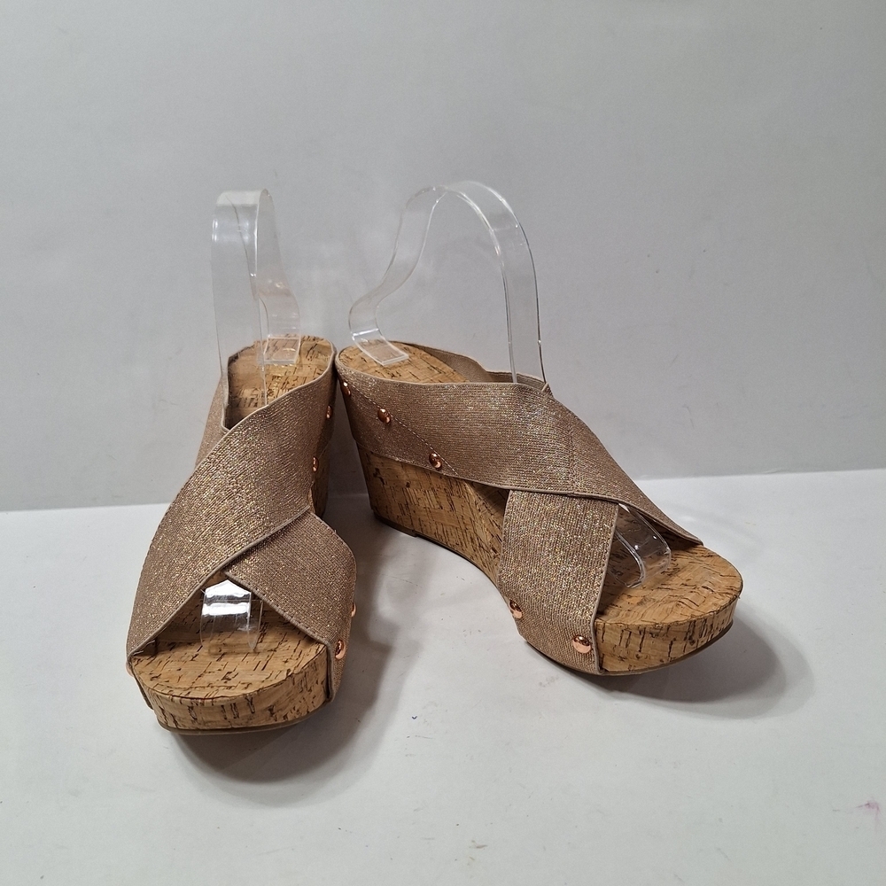 Est. 1946 Bohemian Rose Gold Metallic Strap Retro Platform Wedge Sandals Size 10 - Picture 10 of 13